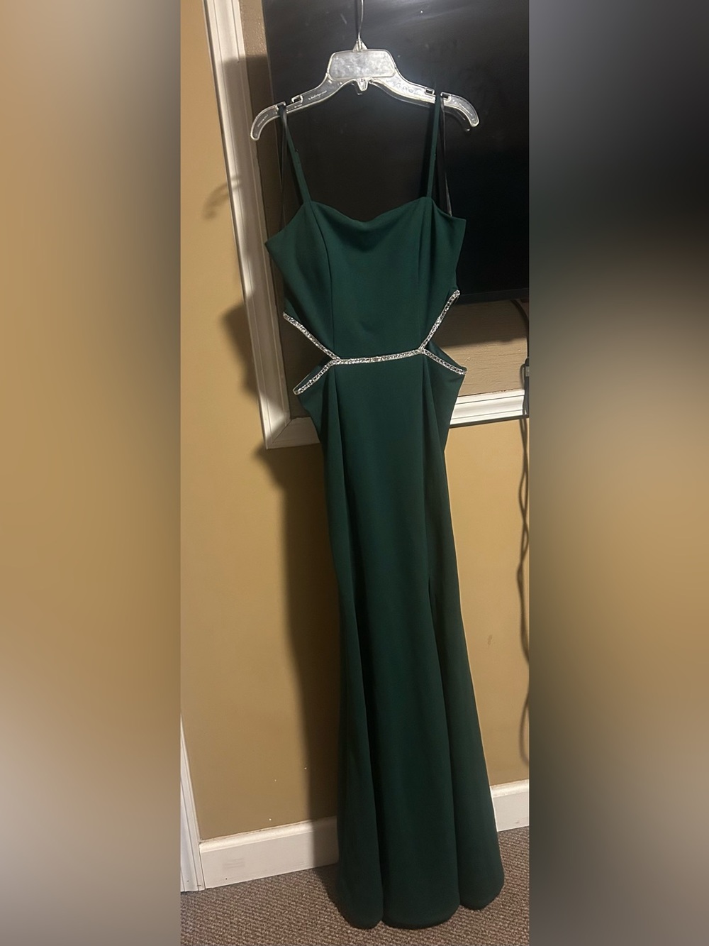 A. Byer Dark Green Spaghetti-Strap Maxi with Rhinestone Waist